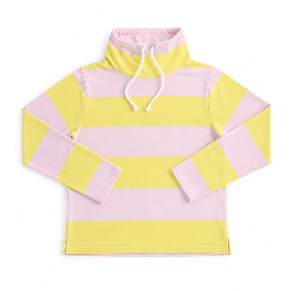 J.Crew Factory Striped Funnelneck Top Pink Yellow Cowl Neck Pullover Large